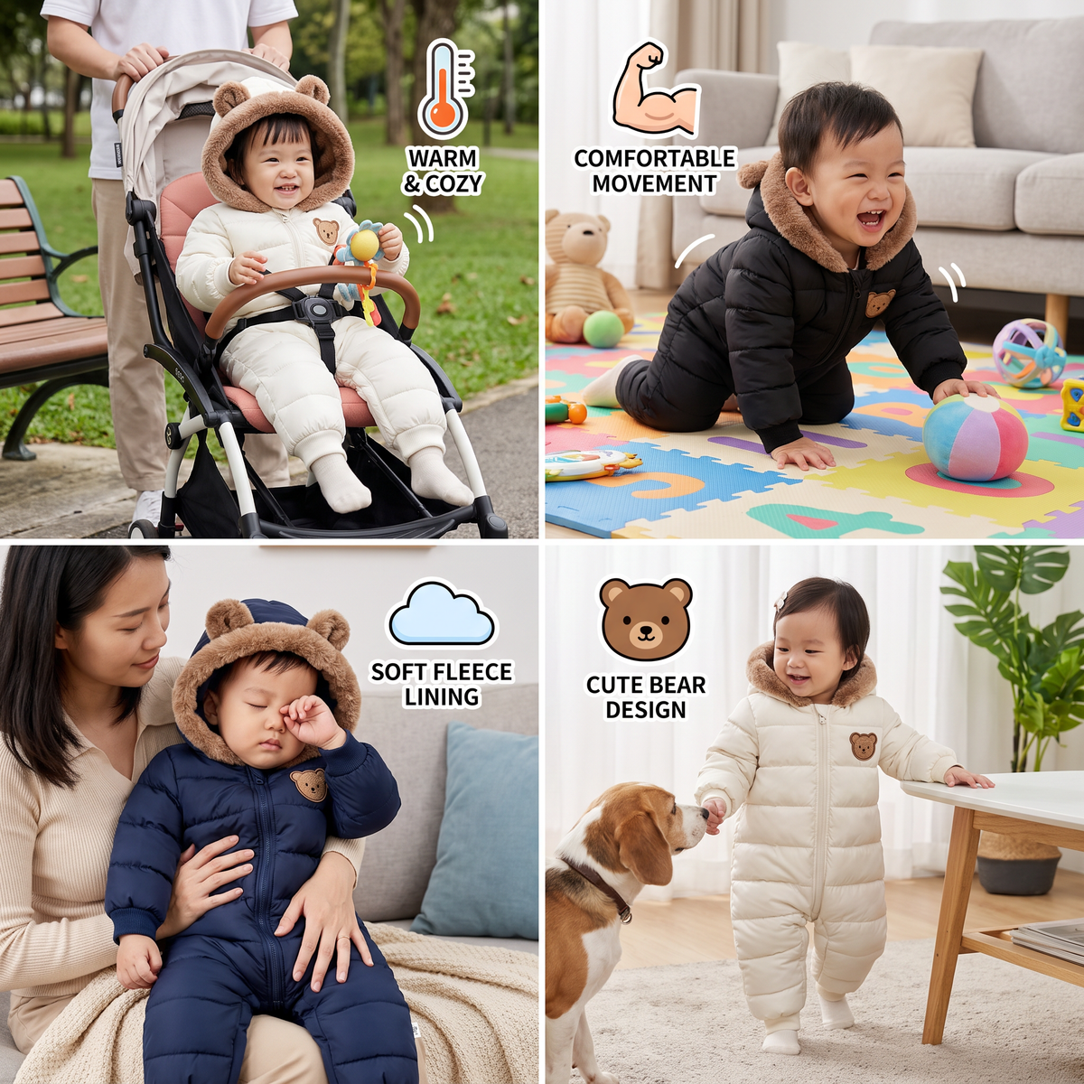 Baby Bear Bodysuit – Warm Fleece-Lined One-Piece