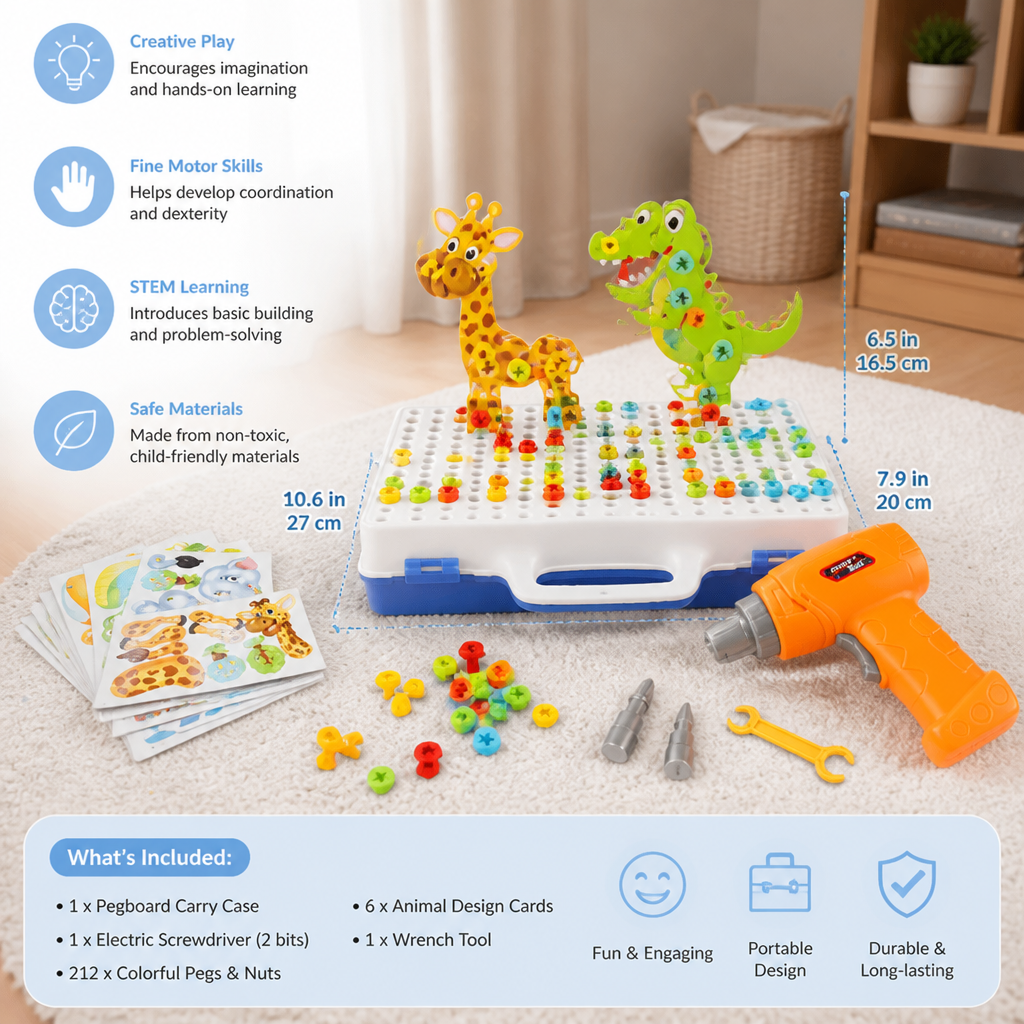 Safari Animal Building Block Set with Electric Toy Drill for Kids