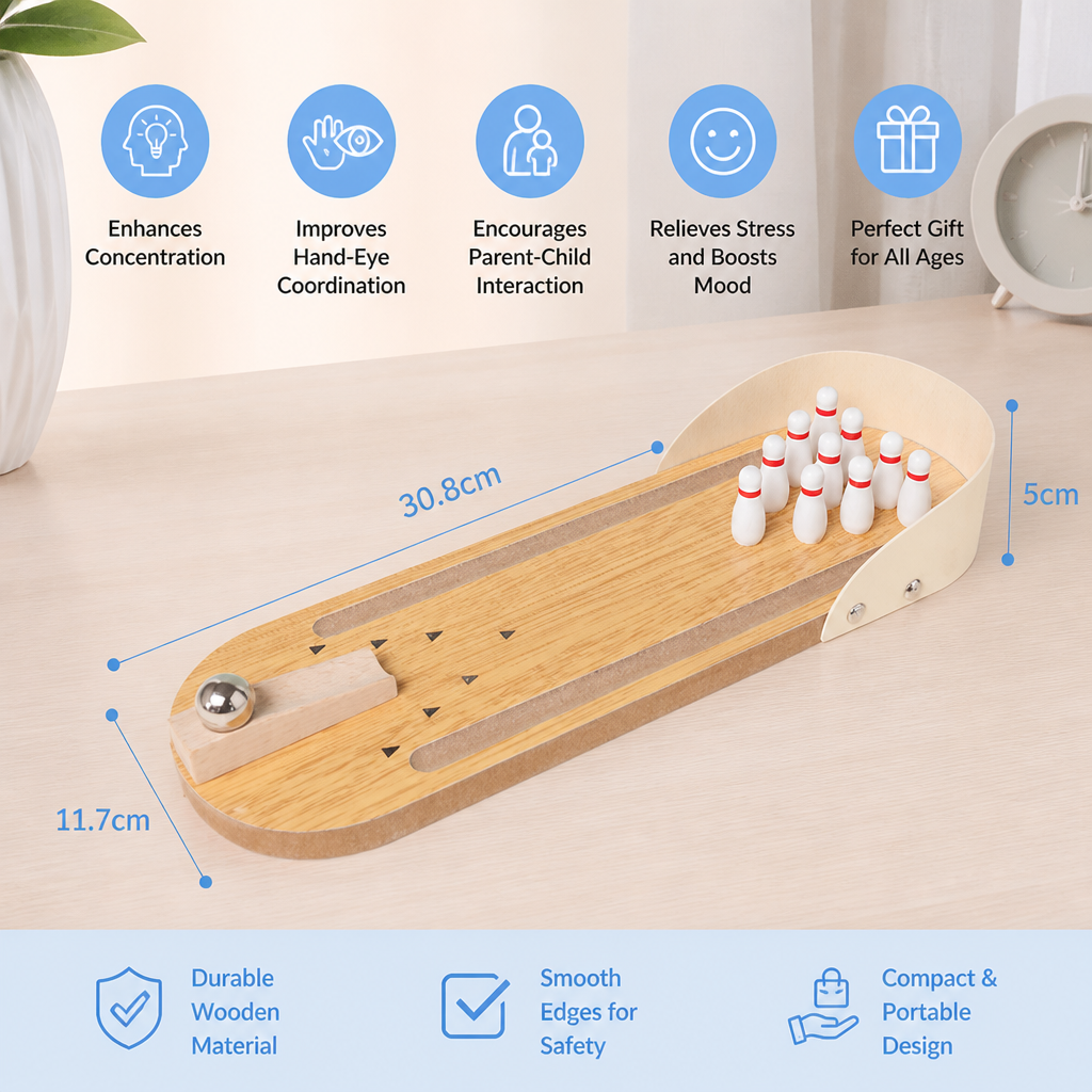 Wooden Mini Bowling Game – Portable Desktop Bowling Set for Kids