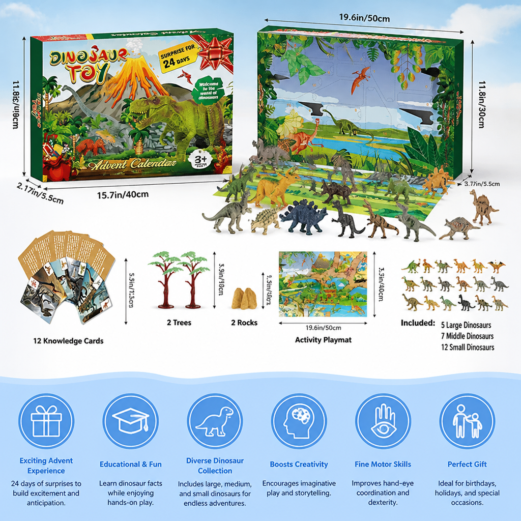 24-Day Dinosaur Toy Advent Calendar with Surprise Figures