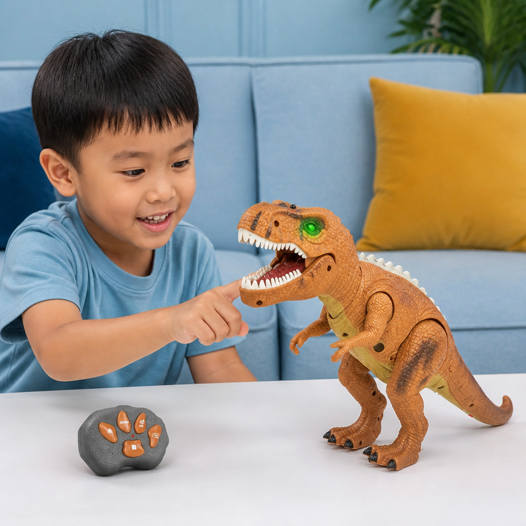 Remote Control Walking T-Rex – RC Dinosaur with Spray Mist, Lights & Sound