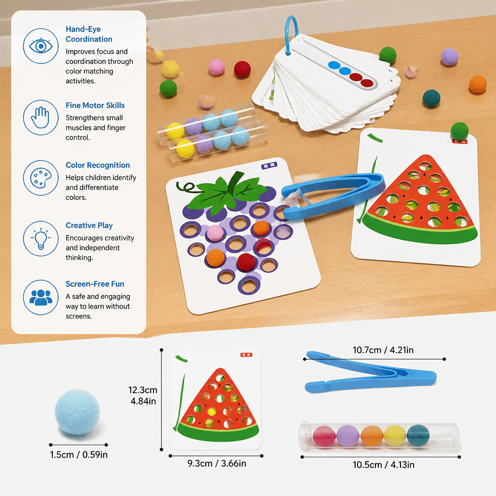 Montessori Pom-Pom Color & Numbers Learning Game for Fine Motor Skills