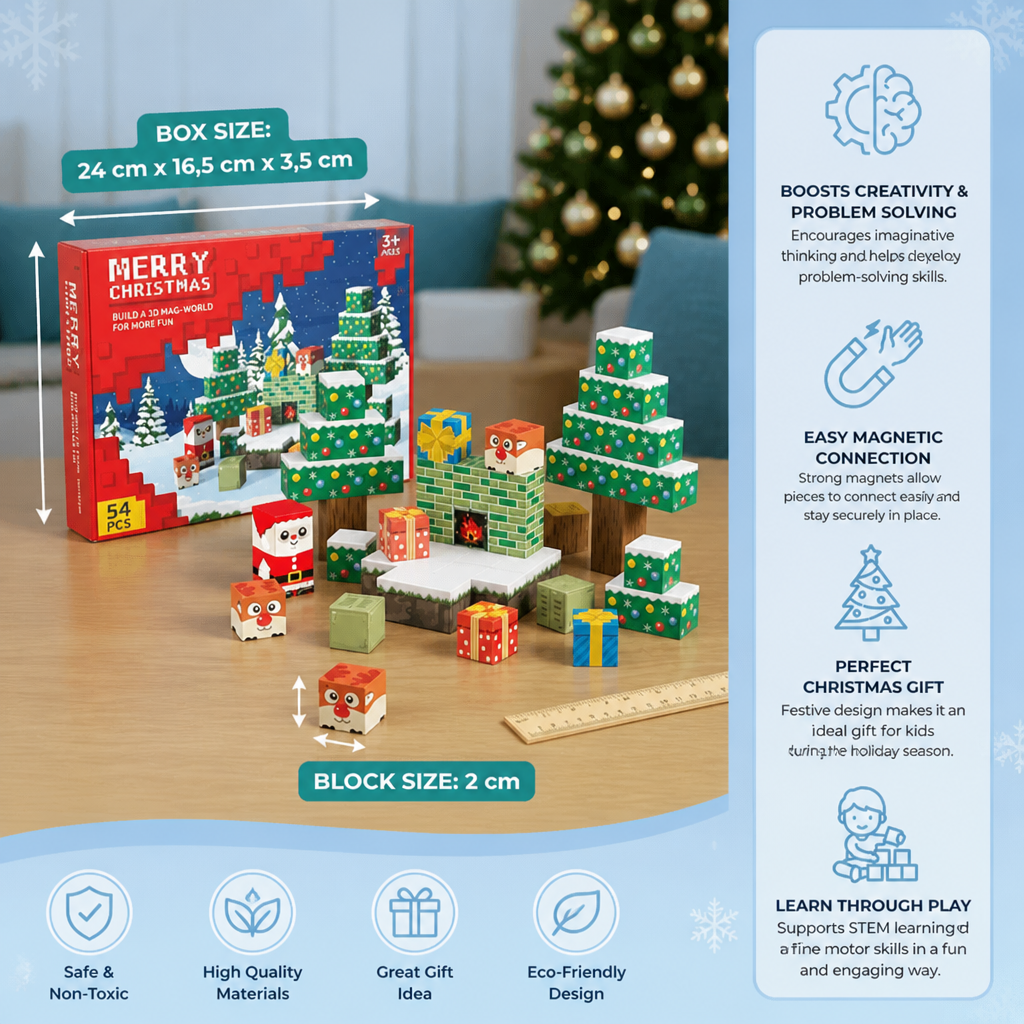54-Piece Christmas Magnetic Building Blocks Set – Festive STEM Construction Toy
