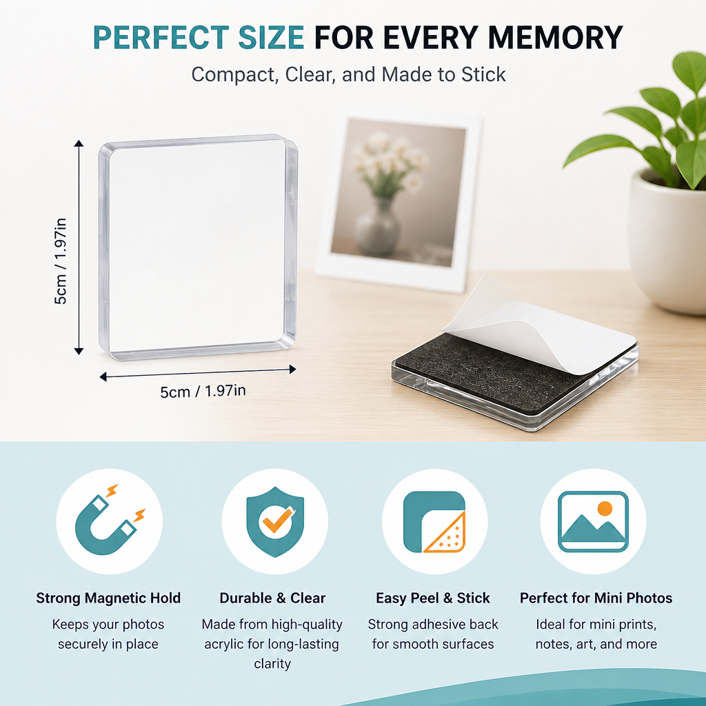 Clear Acrylic Magnetic Photo Frames with Adhesive Backing Set of 5