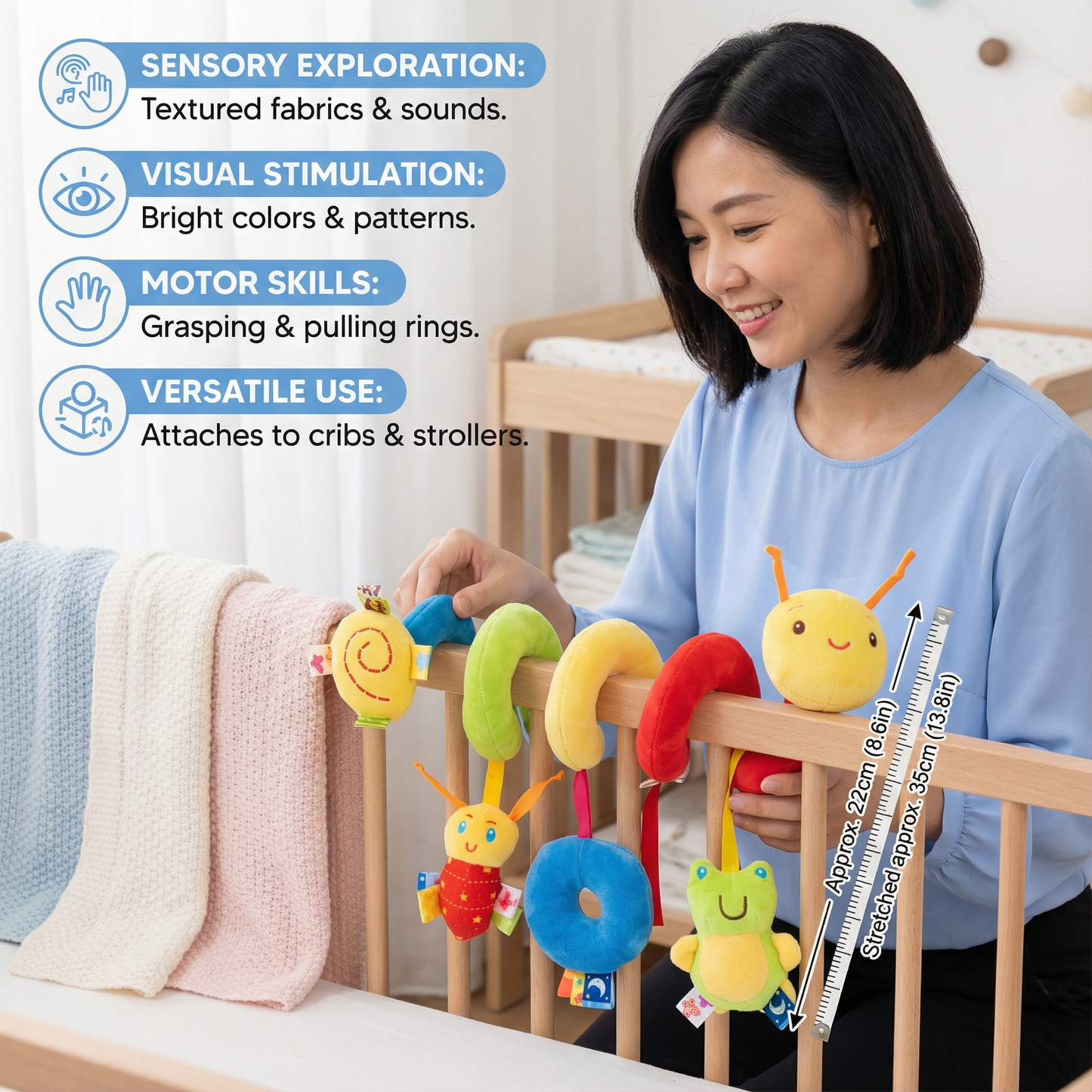 3-in-1 Caterpillar Rattle Toy for Home and On-the-Go