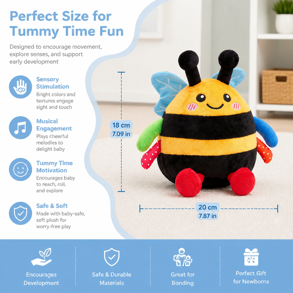 Interactive Musical Tummy Time Bee Plush Toy