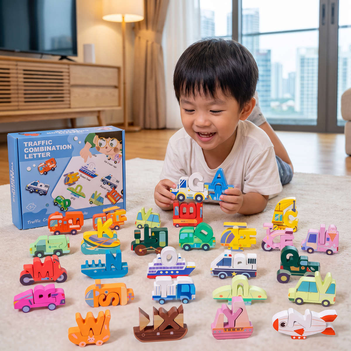 52-teiliges Montessori-3D-Alphabet-Bausteinset