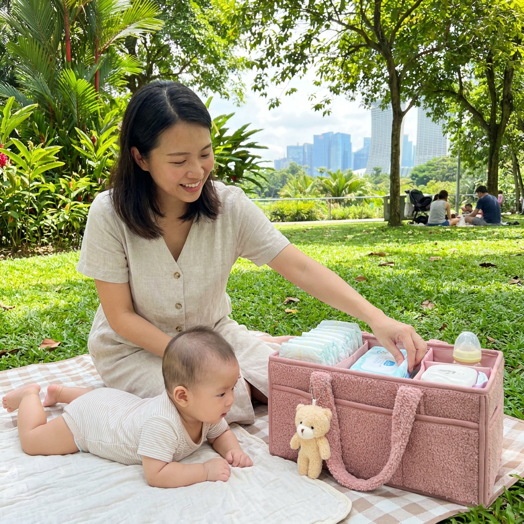 Plush Sherpa Baby Diaper Caddy – Storage Basket for Nursery & Changing Table
