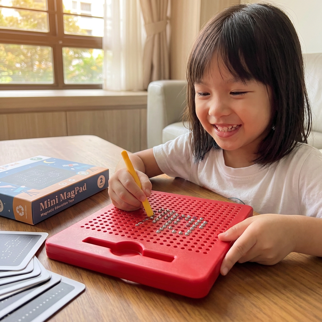 2-in-1 Magnetic Writing & Drawing Board with Snap-On Shape Tiles for Kids