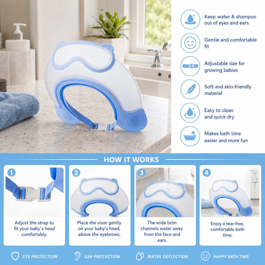 Adjustable Baby Water & Shampoo Visor with 360° Eye & Ear Protection