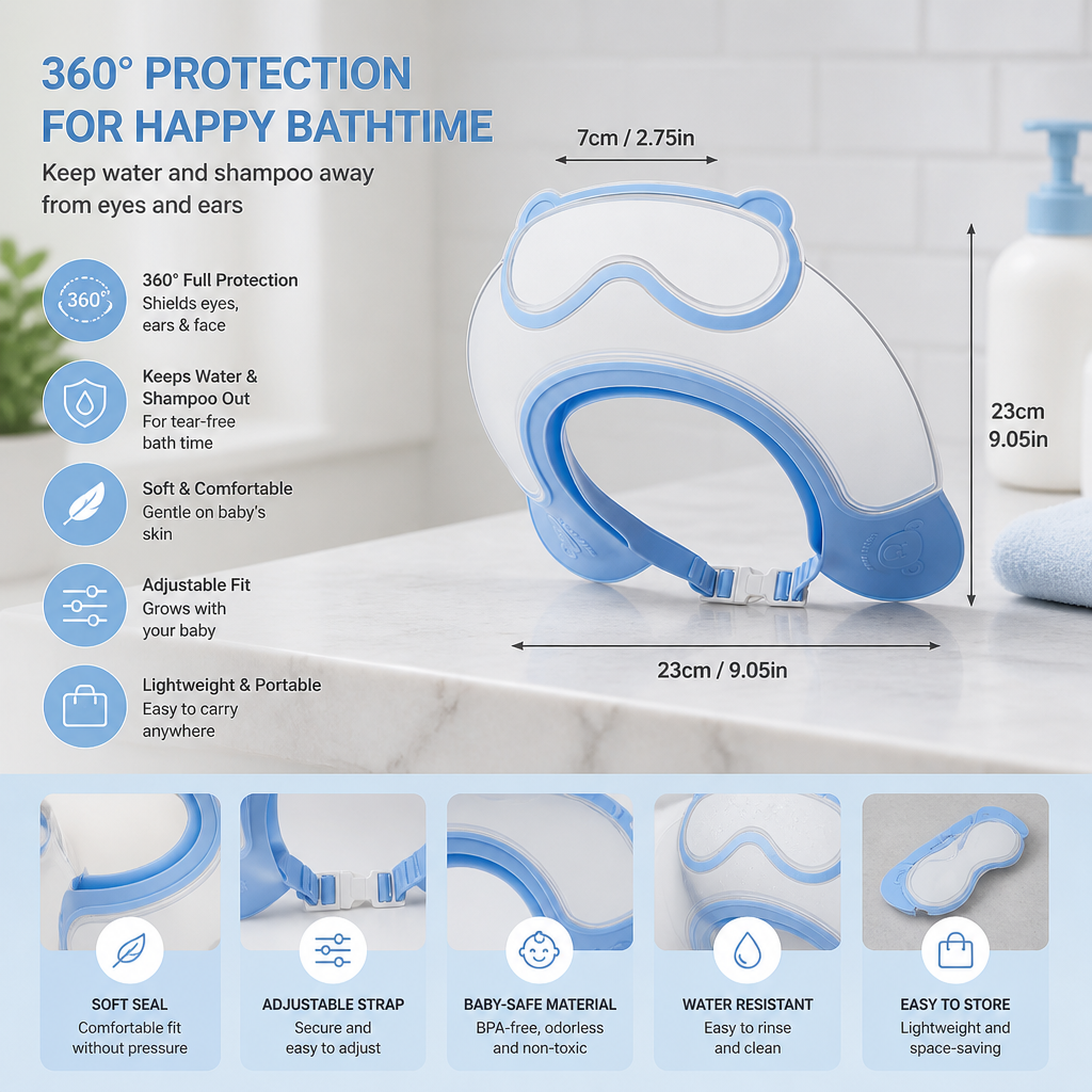 Adjustable Baby Water & Shampoo Visor with 360° Eye & Ear Protection