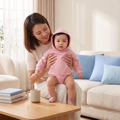 Hooded Baby Romper – Soft Long Sleeve Onesie with Front Pocket