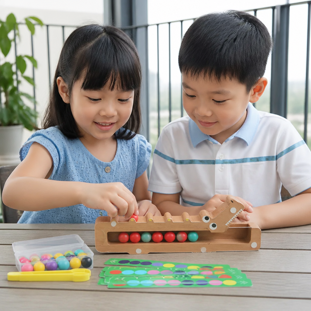Crocodile Color Game – Educational Game with Sorting Cards and Wooden Toy