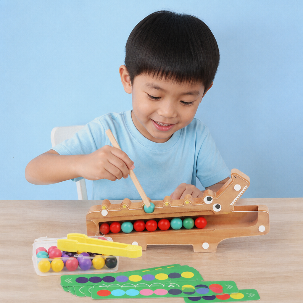 Crocodile Color Game – Educational Game with Sorting Cards and Wooden Toy