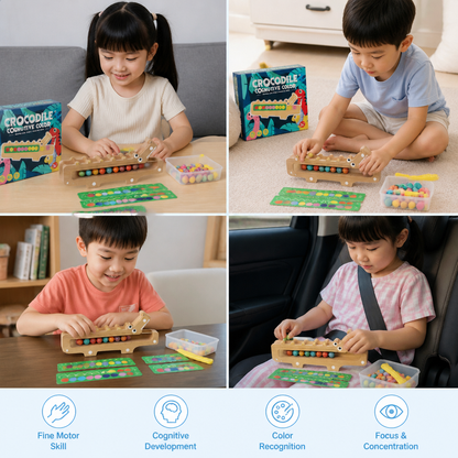 Crocodile Color Game – Educational Game with Sorting Cards and Wooden Toy
