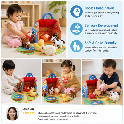 Farm Animal Plush Playset – Interactive Learning Toy with Portable Playhouse