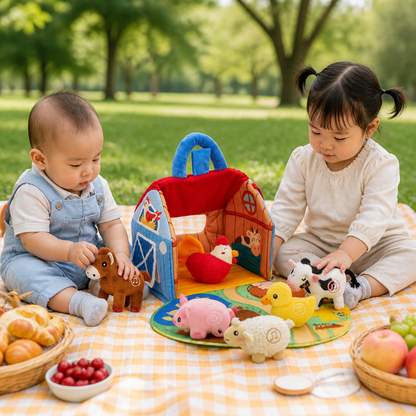 Farm Animal Plush Playset – Interactive Learning Toy with Portable Playhouse