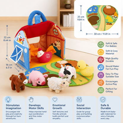 Farm Animal Plush Playset – Interactive Learning Toy with Portable Playhouse
