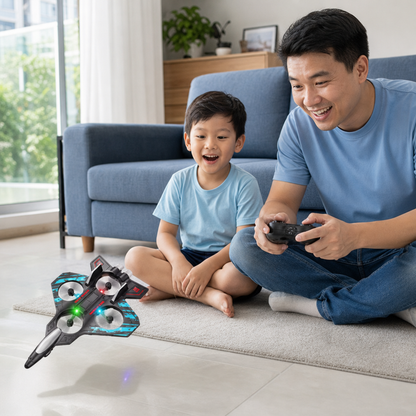 Durable Foam RC Fighter Jet Drone for Indoor & Outdoor Flying – 360° Flips & LED Lights