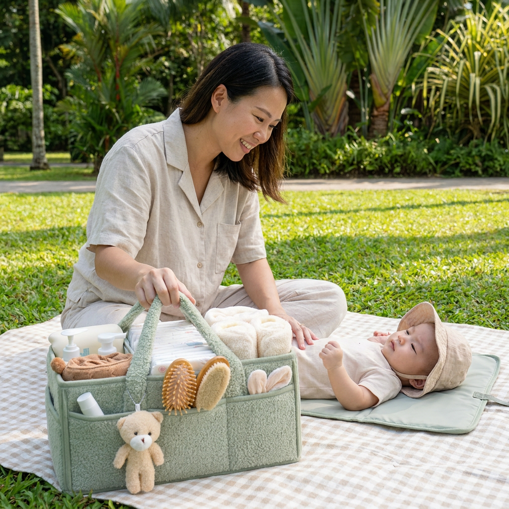 Plush Sherpa Baby Diaper Caddy – Storage Basket for Nursery & Changing Table