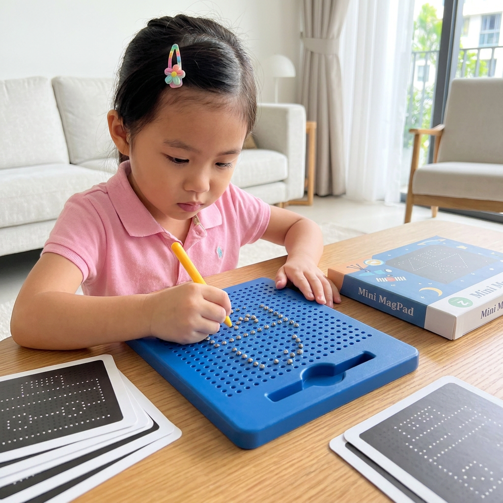 2-in-1 Magnetic Writing & Drawing Board with Snap-On Shape Tiles for Kids
