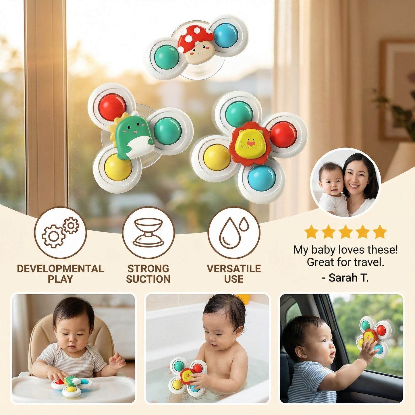 Cute suction cup toy for babies Set of 3
