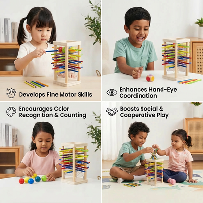 Educational 3-in-1 Wooden Ball and Stick Skill Game