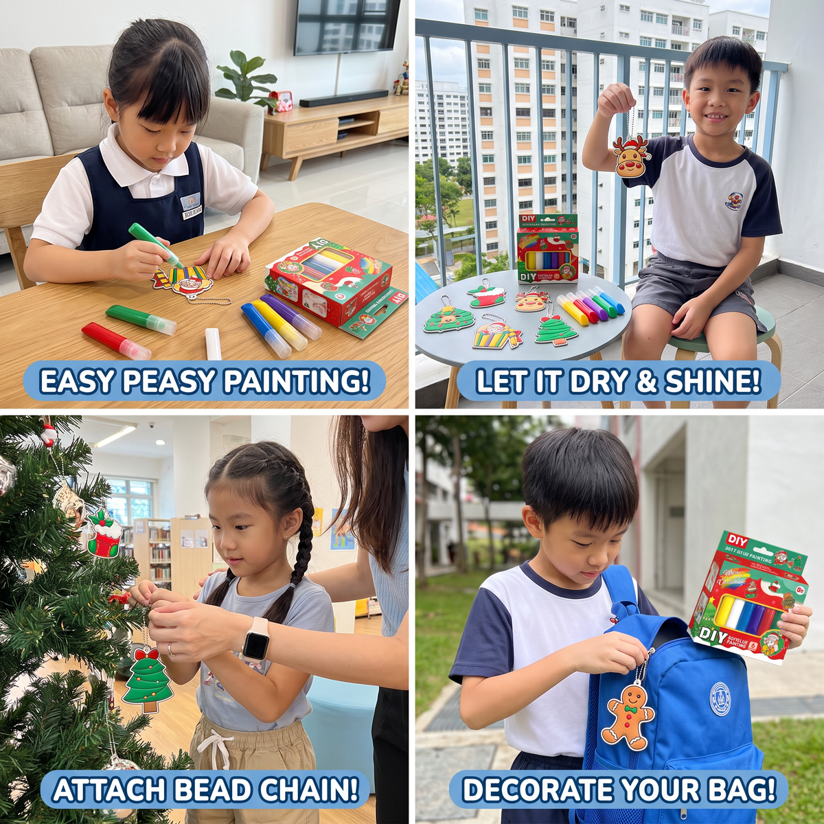 DIY Christmas No-Bake Glue Painting Ornament Craft Kit for Kids