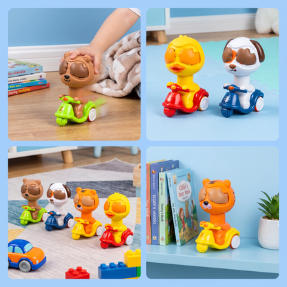 Press & Go Animal Motorcycle Toy – Cute Hide-and-Seek Character Car