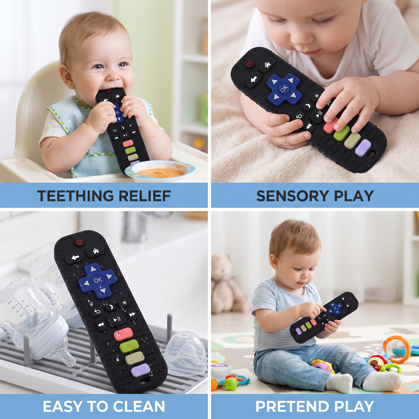 Silicone Remote Control Baby Teether – BPA-Free Sensory Chew Toy