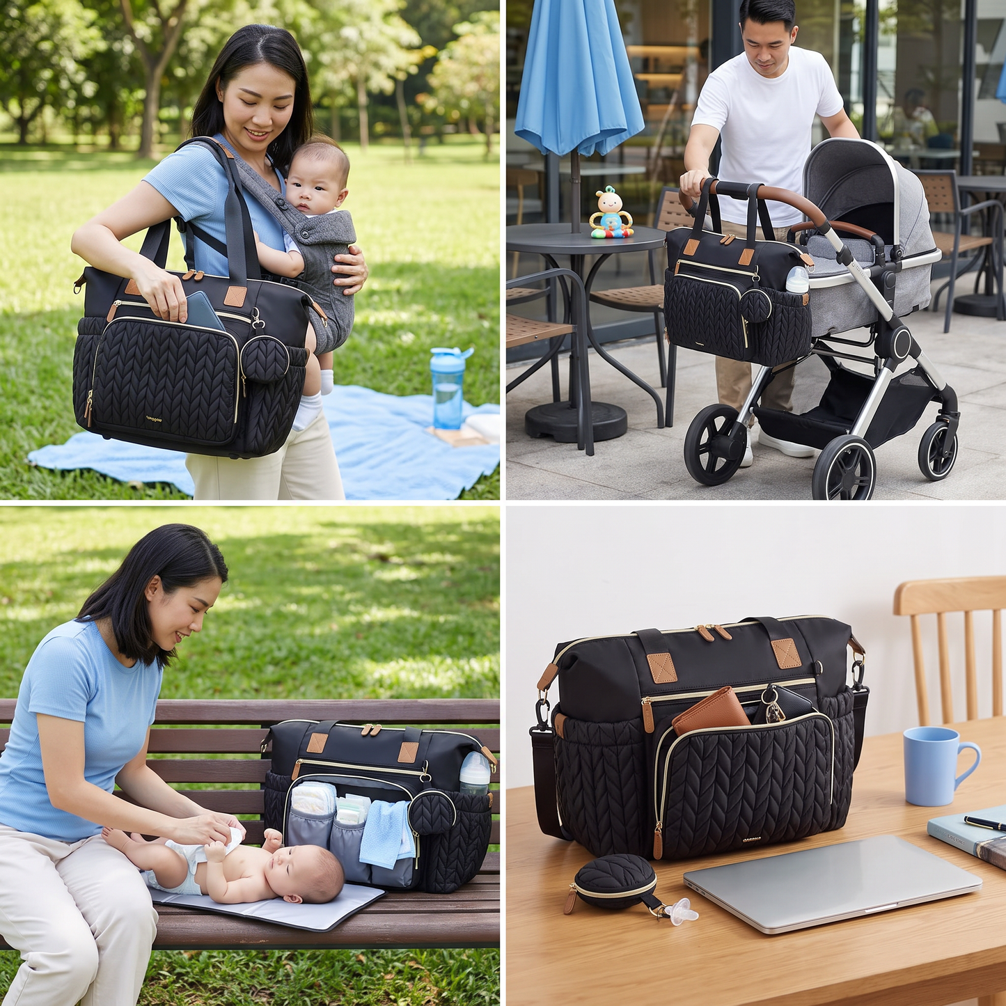 Lightweight Waterproof Diaper Tote Bag – Large Capacity with Changing Pad & Pacifier Case