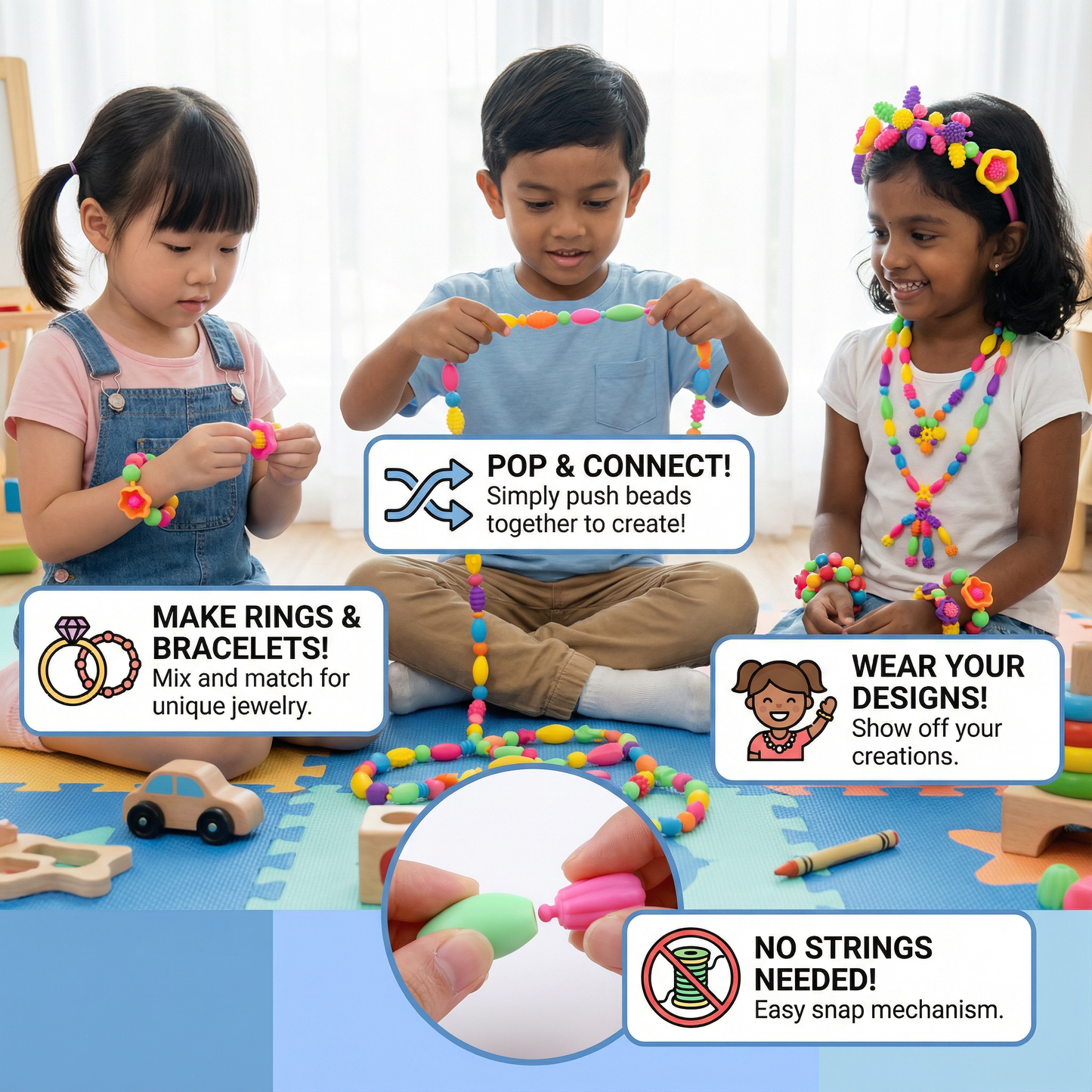 Children’s Pop Beads Set ⎜ Colorful DIY Jewelry Kit for Creative Play and Fine Motor Skill Development