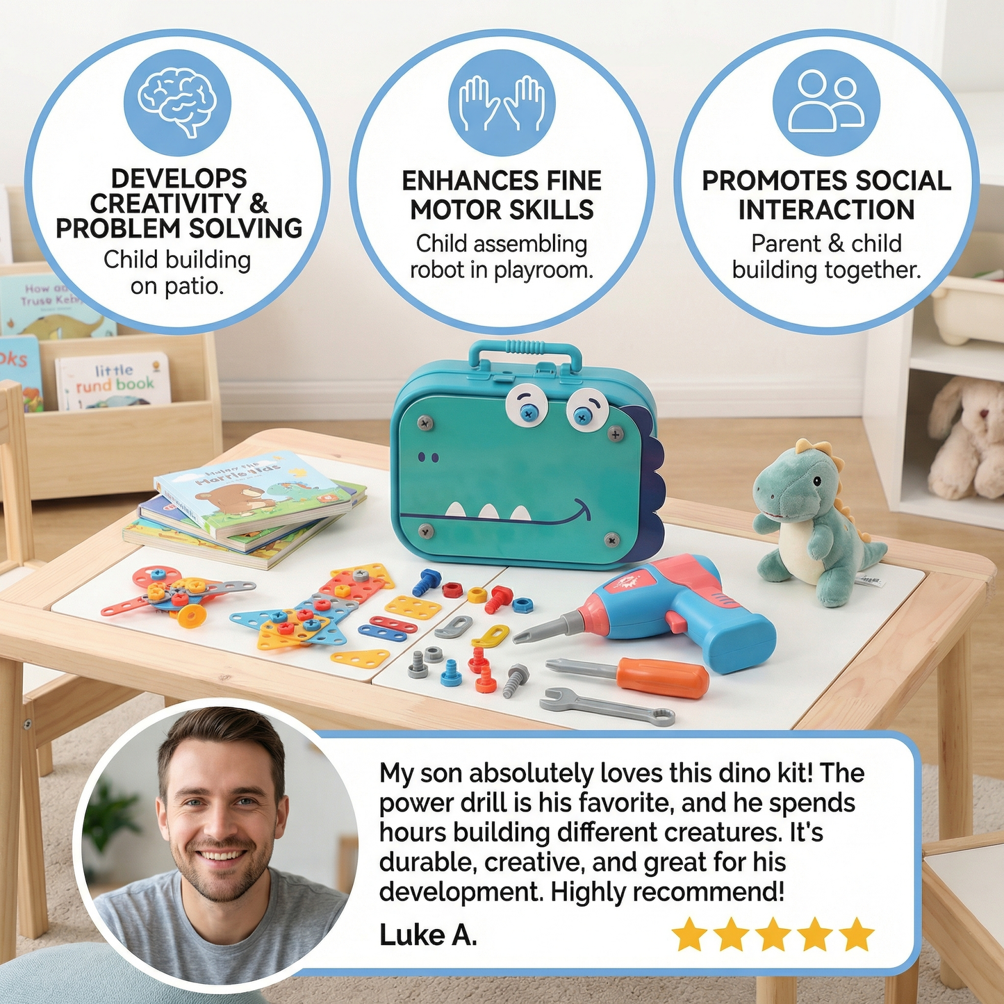 Handyman Building Set for Children in Cute Dino Design