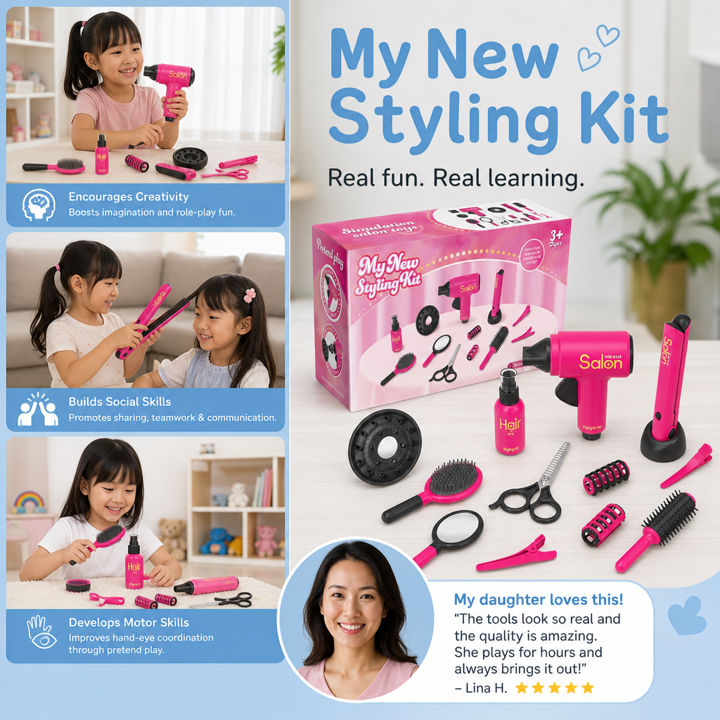 14-Piece Kids Hair Styling Salon Pretend Play Set