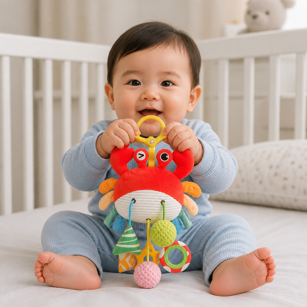 Crab Activity Toy with Pull Cord, Rattle & Teether for Babies