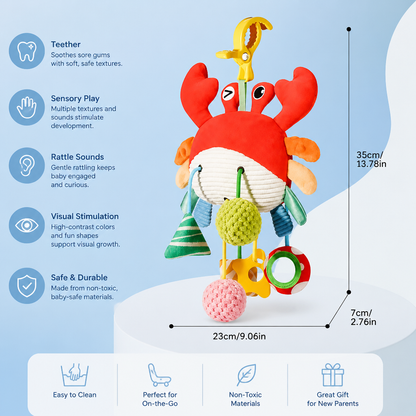 Crab Activity Toy with Pull Cord, Rattle & Teether for Babies