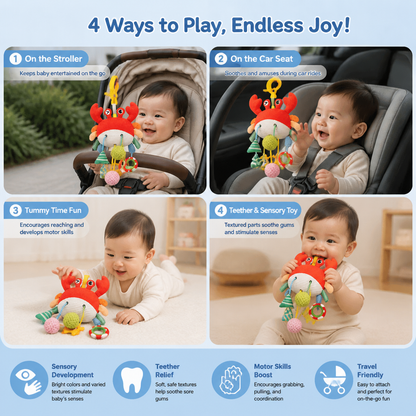 Crab Activity Toy with Pull Cord, Rattle & Teether for Babies