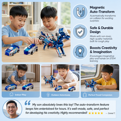 2-in-1 Magnetic Transforming Car & Dinosaur Toy with Automatic Collision Action
