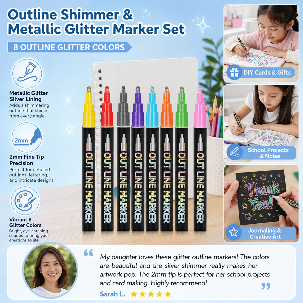 Outline Shimmer & Metallic Glitter Marker Set