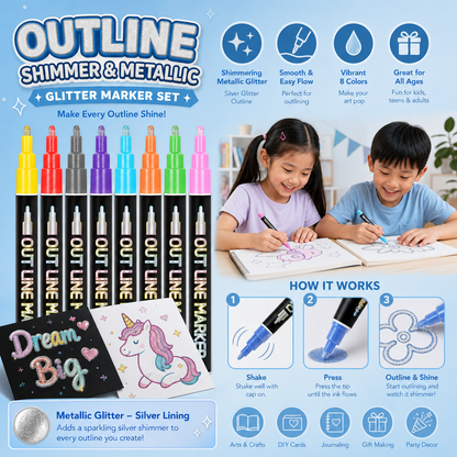 Outline Shimmer & Metallic Glitter Marker Set