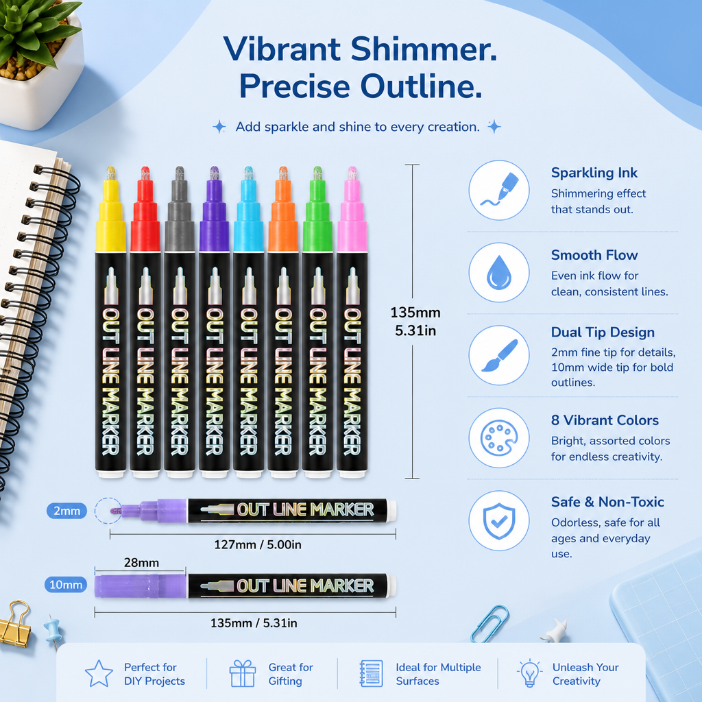 Outline Shimmer & Metallic Glitter Marker Set
