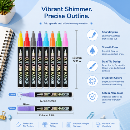 Outline Shimmer & Metallic Glitter Marker Set