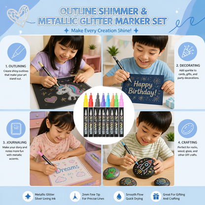 Outline Shimmer & Metallic Glitter Marker Set