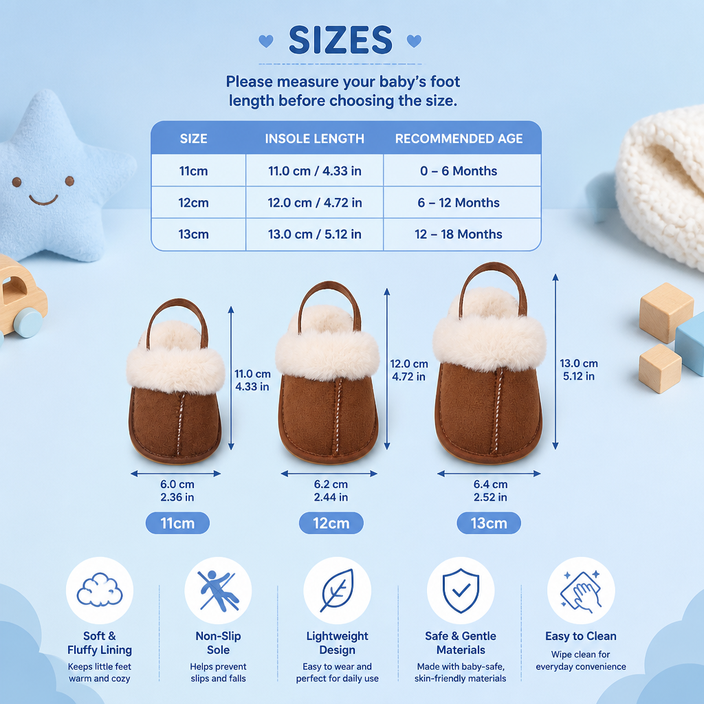 Fluffy Baby & Toddler Slippers with Soft Plush Lining and Non-Slip Soles