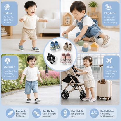 Checkered Lightweight Baby Walking Shoes with Soft, Non-Slip Soles