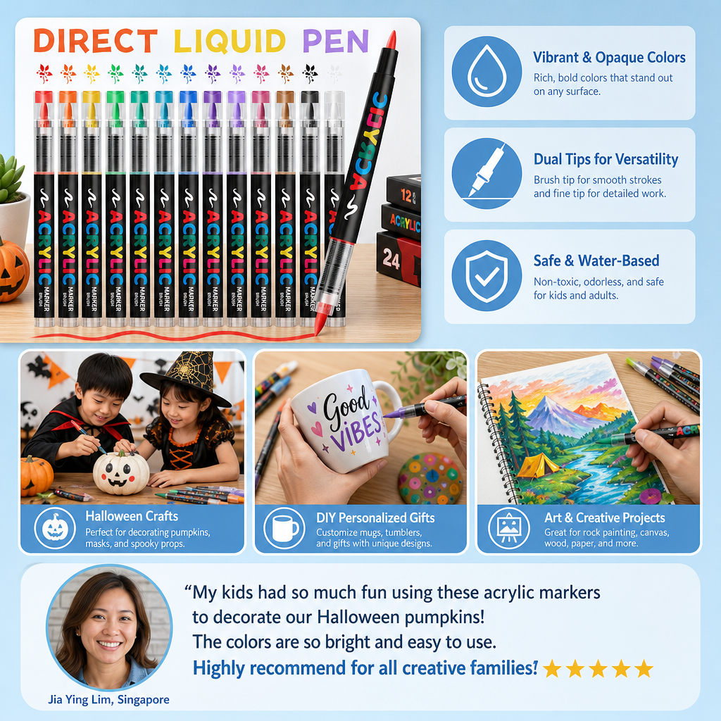 Dual-Tip Acrylic Paint Marker Set with Fine & Brush Tips