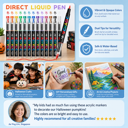 Dual-Tip Acrylic Paint Marker Set with Fine & Brush Tips