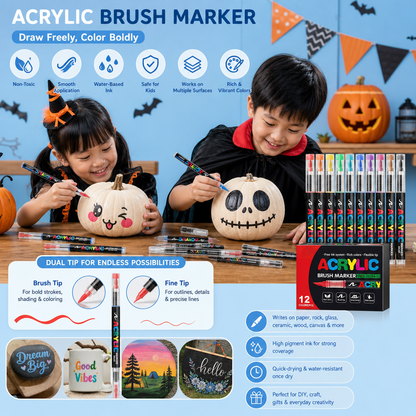 Dual-Tip Acrylic Paint Marker Set with Fine & Brush Tips