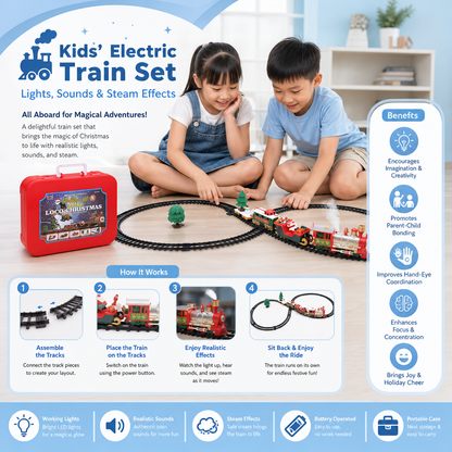 Kids’ Electric Train Set with Lights, Sounds & Steam Effects