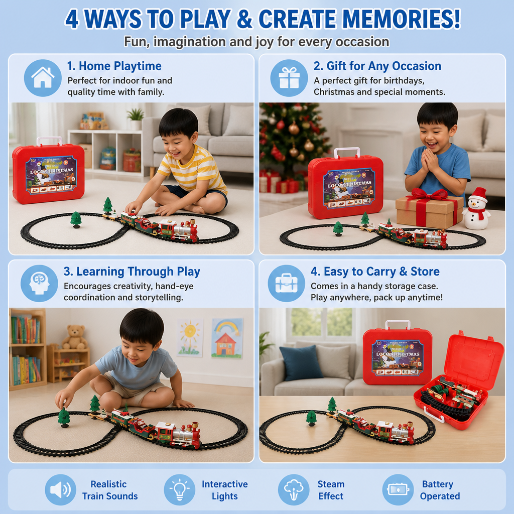 Kids’ Electric Train Set with Lights, Sounds & Steam Effects